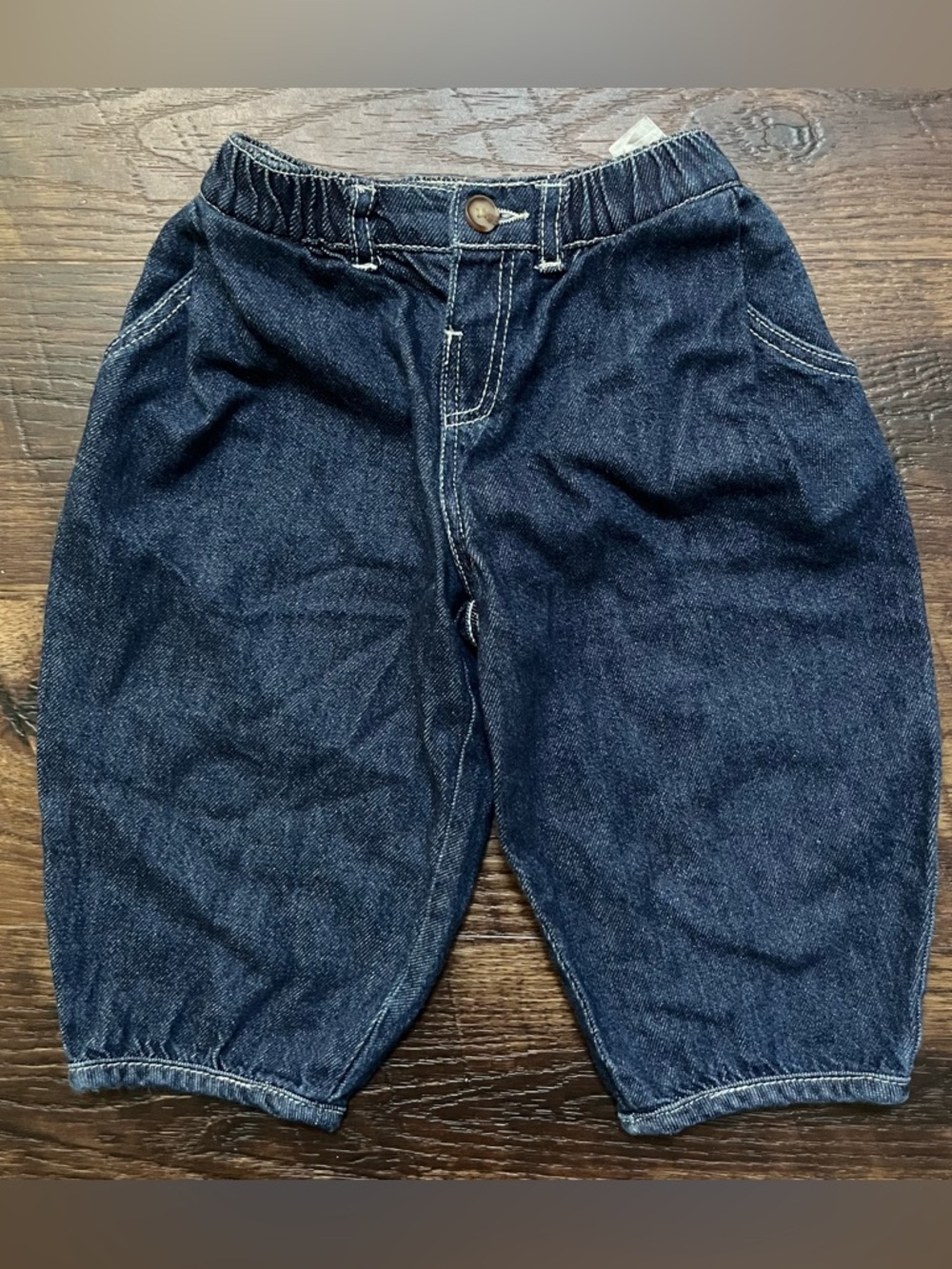 Zara baby balloon dark wash barrel denim pull on jeans 1 1/2 years 18m
